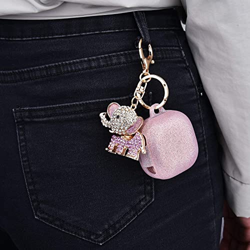 MOFREE Silicone Case Designed for Samsung Galaxy Buds 2/Buds Pro/Buds Live/Buds 2 Pro, Soft Carrying Protective Case Cover with Cute Bling Elephant Keychain for Women Girls (Glittery Rose Gold)
