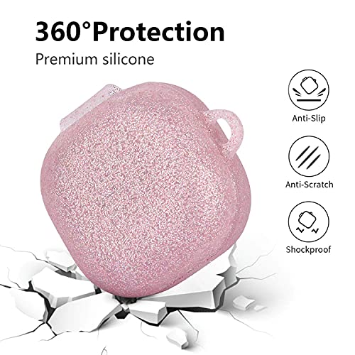 MOFREE Silicone Case Designed for Samsung Galaxy Buds 2/Buds Pro/Buds Live/Buds 2 Pro, Soft Carrying Protective Case Cover with Cute Bling Elephant Keychain for Women Girls (Glittery Rose Gold)