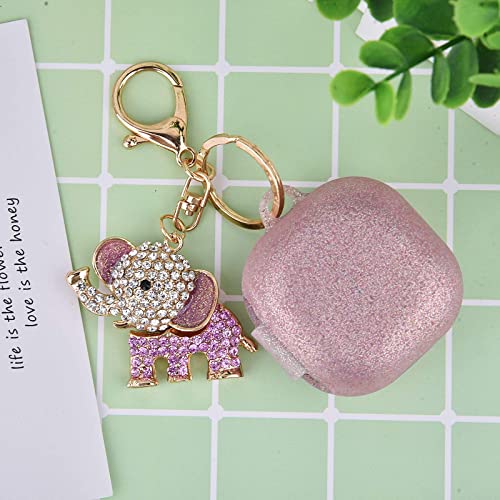 MOFREE Silicone Case Designed for Samsung Galaxy Buds 2/Buds Pro/Buds Live/Buds 2 Pro, Soft Carrying Protective Case Cover with Cute Bling Elephant Keychain for Women Girls (Glittery Rose Gold)