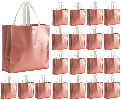 Tosnail 20 Pack Large Reusable Grocery Bags Shopping Tote Bag with Handle Present Bag Gift Bag for Weddings, Birthdays, Party, Event - Rose Gold