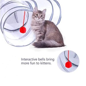 Alicedreamsky Cat Tunnel, Collapsible Tube with 1 Play Ball Kitty Toys, 3 Ways Cat Tunnels for Indoor Cats, Puppy, Kitty, Kitten, Rabbit (White and Gray)