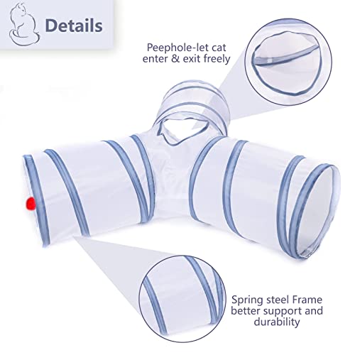 Alicedreamsky Cat Tunnel, Collapsible Tube with 1 Play Ball Kitty Toys, 3 Ways Cat Tunnels for Indoor Cats, Puppy, Kitty, Kitten, Rabbit (White and Gray)