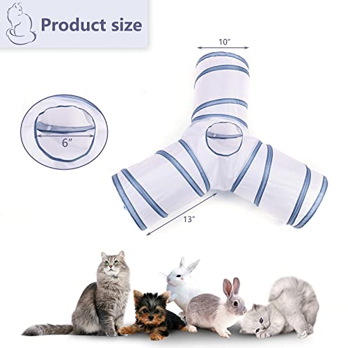 Alicedreamsky Cat Tunnel, Collapsible Tube with 1 Play Ball Kitty Toys, 3 Ways Cat Tunnels for Indoor Cats, Puppy, Kitty, Kitten, Rabbit (White and Gray)