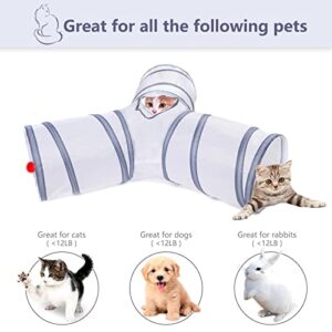 Alicedreamsky Cat Tunnel, Collapsible Tube with 1 Play Ball Kitty Toys, 3 Ways Cat Tunnels for Indoor Cats, Puppy, Kitty, Kitten, Rabbit (White and Gray)