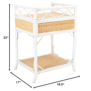 Safavieh Home Collection Rumi White and Natural Rattan 1-Drawer 1-Shelf Nightstand