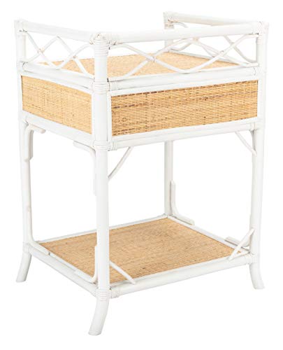 Safavieh Home Collection Rumi White and Natural Rattan 1-Drawer 1-Shelf Nightstand