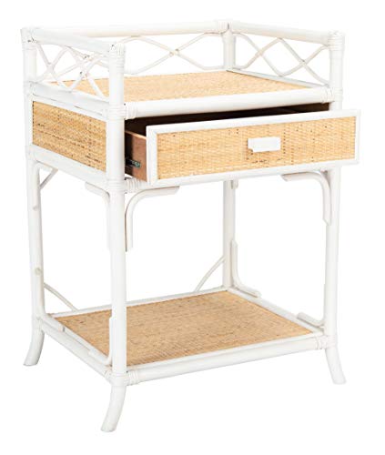 Safavieh Home Collection Rumi White and Natural Rattan 1-Drawer 1-Shelf Nightstand