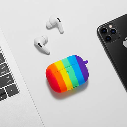 AirPods Pro Case, Rainbow AirPods Pro Case Cover Fashion Stylish Silicone Protective Skin Cover with Keychain for Girls Teens Kids Women Compatible AirPods Pro(2019) (Rainbow-A)