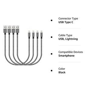 Short iPhone Charger Cable 4Pack,1FT Lightning to USB Braided Data Sync Fast Charger Cord Compatible with iPhone 12 Pro Max/12/11/11 Pro Max X XS Max 8 7 6S Plus Pad 2 3 4 Mini, Pad Pro Air(Black)