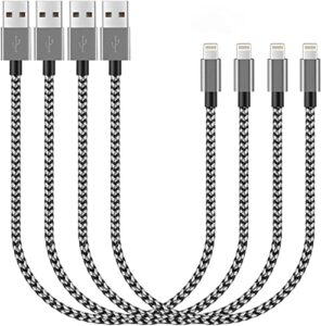 short iphone charger cable 4pack,1ft lightning to usb braided data sync fast charger cord compatible with iphone 12 pro max/12/11/11 pro max x xs max 8 7 6s plus pad 2 3 4 mini, pad pro air(black)
