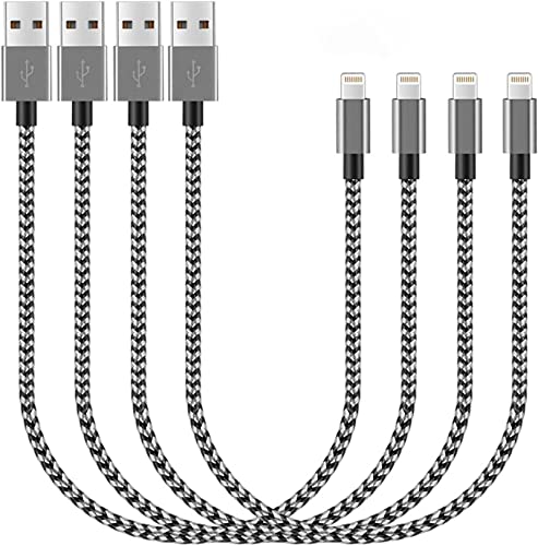 Short iPhone Charger Cable 4Pack,1FT Lightning to USB Braided Data Sync Fast Charger Cord Compatible with iPhone 12 Pro Max/12/11/11 Pro Max X XS Max 8 7 6S Plus Pad 2 3 4 Mini, Pad Pro Air(Black)