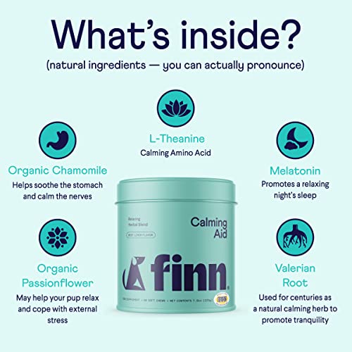 Finn Calming Aid for Dogs - Natural Calming Chews with Melatonin to Help Stress, Separation & Sleep - Vet Recommended & NASC Certified - 90 Chews