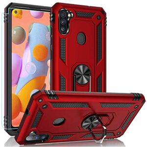 pushimei samsung a11 case,galaxy a11 case, military grade heavy duty armor protection phone case cover with hd screen protector magnetic ring kickstand for samsung galaxy a11 (red military case)