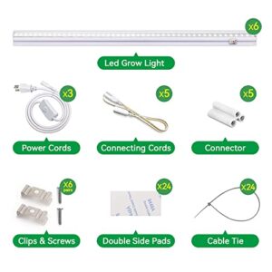 Monios-L LED Grow Light Strips,Full Spectrum Sunlight White, 3FT T5 90W(6X15W,500W Equivalent) for Indoor Plants,Grow Bars with Individual Switch for Herbs/Hydroponics/Succulents,6-Pack