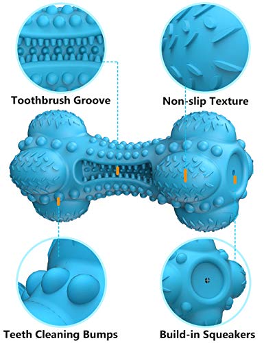 SCHITEC Squeaky Dog Chew Toy, Tough Durable Natural Rubber Bone with Toothbrush, Indestructible for Aggressive Chewers Large Medium Breed Teeth Cleaning