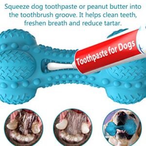 SCHITEC Squeaky Dog Chew Toy, Tough Durable Natural Rubber Bone with Toothbrush, Indestructible for Aggressive Chewers Large Medium Breed Teeth Cleaning