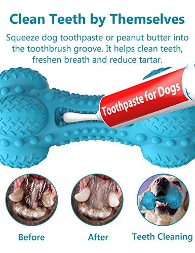 SCHITEC Squeaky Dog Chew Toy, Tough Durable Natural Rubber Bone with Toothbrush, Indestructible for Aggressive Chewers Large Medium Breed Teeth Cleaning