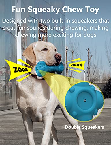 SCHITEC Squeaky Dog Chew Toy, Tough Durable Natural Rubber Bone with Toothbrush, Indestructible for Aggressive Chewers Large Medium Breed Teeth Cleaning