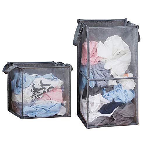 Set of 2 Mesh Popup Laundry Hamper, Collapsible Laundry Basket Double Space Saving Portable Foldable Dirty Clothes Hamper for Bathroom Bedroom College Dorm Room (33L+65L)