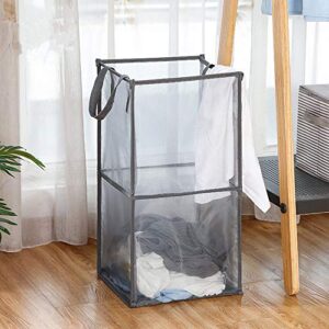 Set of 2 Mesh Popup Laundry Hamper, Collapsible Laundry Basket Double Space Saving Portable Foldable Dirty Clothes Hamper for Bathroom Bedroom College Dorm Room (33L+65L)
