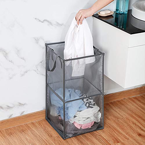 Set of 2 Mesh Popup Laundry Hamper, Collapsible Laundry Basket Double Space Saving Portable Foldable Dirty Clothes Hamper for Bathroom Bedroom College Dorm Room (33L+65L)