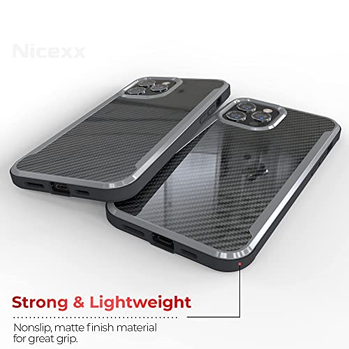 Nicexx Designed for iPhone 12 Pro Max Case with Carbon Fiber Pattern, 12ft. Drop Tested, Wireless Charging Compatible - Black