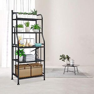 Forthcan Shelving Unit Bakers Rack Metal Storage Shelves Laundry Shelf Organizer Standing Shelf Units for Laundry Kitchen Bathroom Pantry Closet Indoor and Outdoor (5 Tier, Black)