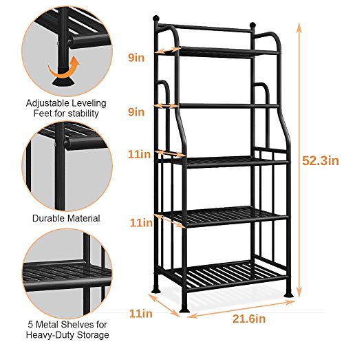 Forthcan Shelving Unit Bakers Rack Metal Storage Shelves Laundry Shelf Organizer Standing Shelf Units for Laundry Kitchen Bathroom Pantry Closet Indoor and Outdoor (5 Tier, Black)