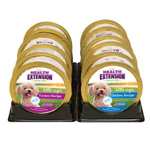 Health Extension Wet Dog Food, Grain-Free, Natural Food Cups for Small Breed Dogs with Added Vitamins, Include 6 Chicken Recipe Cups & 6 Turkey Recipe Cups, Each Cup Weight (3.5 Oz / 99.2 g)