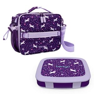 bentgo prints insulated lunch bag set with kids bento-style lunch box (unicorn)