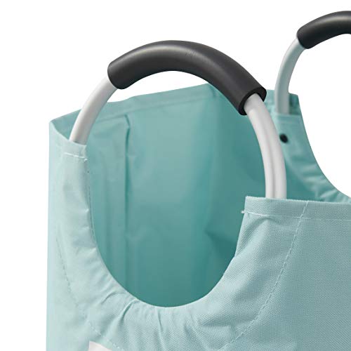 82L Large Thicken Laundry Basket Collapsible Fabric Laundry Hamper Foldable Heavy Duty Clothes Bag Portable Washing Bin Waterproof Cloth Hampers Storage with Durable Aluminum Handles (Light Blue)