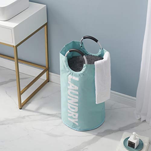 82L Large Thicken Laundry Basket Collapsible Fabric Laundry Hamper Foldable Heavy Duty Clothes Bag Portable Washing Bin Waterproof Cloth Hampers Storage with Durable Aluminum Handles (Light Blue)
