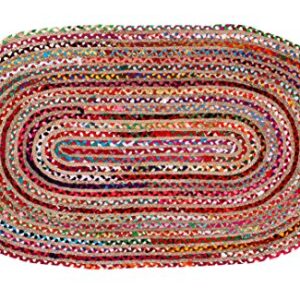 Jute Multi Chindi Oval Braided Rug, Hand Woven Reversible, Suitable for Kitchen, Living Room, Bedroom, Vintage Area Rug, Colorful Jute Chindi Rug, Entry Gate Jute Rug-36x60 inch Multi Color