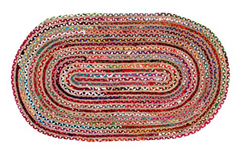 Jute Multi Chindi Oval Braided Rug, Hand Woven Reversible, Suitable for Kitchen, Living Room, Bedroom, Vintage Area Rug, Colorful Jute Chindi Rug, Entry Gate Jute Rug-36x60 inch Multi Color