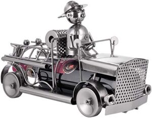 brubaker wine bottle holder 'fire engine' - table top metal sculpture - with greeting card