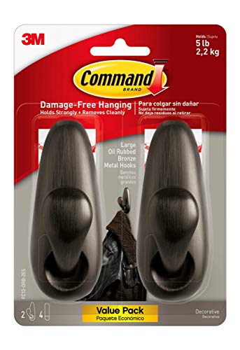 Command Forever Classic Metal Hook, Large, Oil Rubbed Bronze, 2-Hooks (FC13-ORB-2ES), Great for Dorm Decor & Picture Hanging Strips Heavy Duty, Large, White, Holds 16 lbs, 14-Pairs