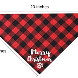 EOOTO Christmas Festival Dog Bandanas for Xmas Plaid Printing Cotton Dog Scarves Adjustable Accessories for Small to Large Dog Puppy Cat