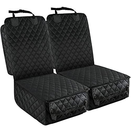 PETICON Waterproof Front Seat Car Cover 2 Pack, Full Protection Dog Car Seat Cover with Side Flaps, Nonslip Scratchproof Front Seat Cover Fits for Cars, Trucks, SUVs, Jeep