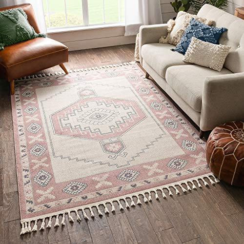 Well Woven Loop-De-Loop Kaya Southwestern Tribal Medallion Blush Kilim-Style 5'3" x 7'3" Area Rug