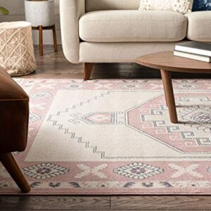 Well Woven Loop-De-Loop Kaya Southwestern Tribal Medallion Blush Kilim-Style 5'3" x 7'3" Area Rug