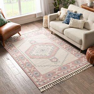 Well Woven Loop-De-Loop Kaya Southwestern Tribal Medallion Blush Kilim-Style 5'3" x 7'3" Area Rug