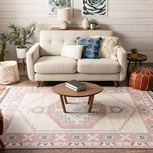 Well Woven Loop-De-Loop Kaya Southwestern Tribal Medallion Blush Kilim-Style 5'3" x 7'3" Area Rug