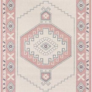 Well Woven Loop-De-Loop Kaya Southwestern Tribal Medallion Blush Kilim-Style 5'3" x 7'3" Area Rug