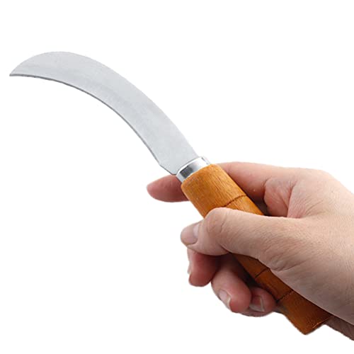 Abaodam sod cutter sickle japanese knife grass saw pruning - Stainless Steel Multifunctional Wooden Handle Fruit Pineapple Banana Knife Cutter Sickle for Restaurant Home