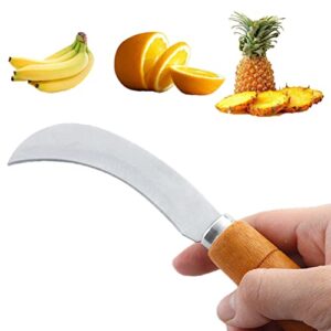 Abaodam sod cutter sickle japanese knife grass saw pruning - Stainless Steel Multifunctional Wooden Handle Fruit Pineapple Banana Knife Cutter Sickle for Restaurant Home