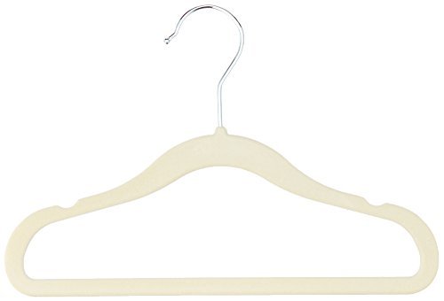 Amazon Basics Slim, Velvet, Non-Slip Suit Clothes Hangers, Ivory/Silver - Pack of 50 & Kids Velvet, Non-Slip Clothes Hangers, Beige - Pack of 50