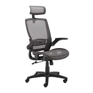amazon basics ergonomic adjustable high-back chair with flip-up arms and headrest, contoured mesh seat - grey, 25.5"d x 26.25"w x 45.5"h