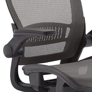 Amazon Basics Ergonomic Adjustable High-Back Chair with Flip-Up Arms and Headrest, Contoured Mesh Seat - Grey, 25.5"D x 26.25"W x 45.5"H