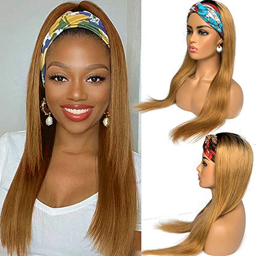 Human Hair Headband Wigs for Black Women (16 Inch, Ombre-1b27 Straight)