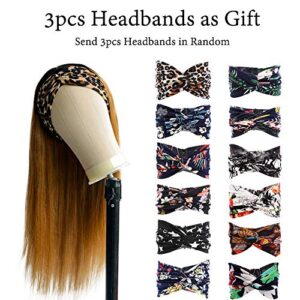 Human Hair Headband Wigs for Black Women (16 Inch, Ombre-1b27 Straight)